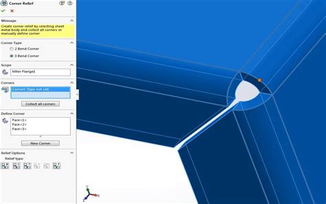 sheet metal corner relief|solidworks sheet metal corner.